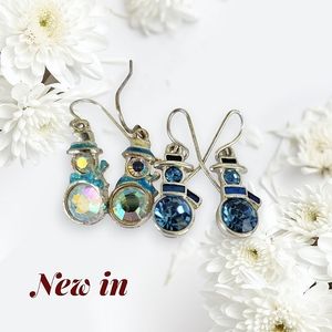 Beautiful Set of Two Crystal Snowmen Earrings